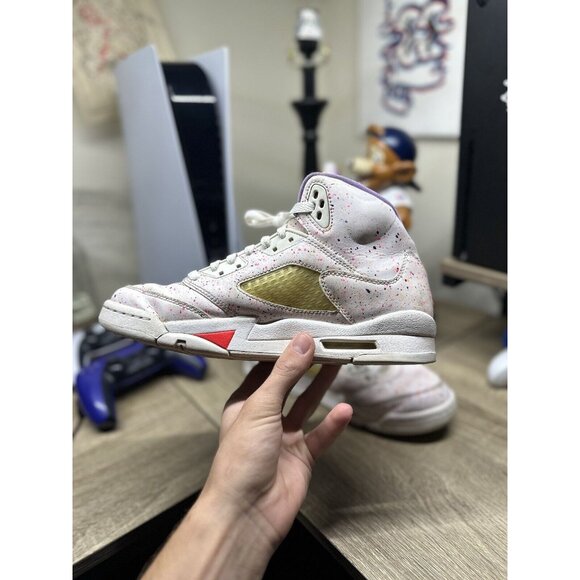 Nike Air Jordan 5 Retro "Easter" Size 7Y 8.5W Laser Crimson Splatter CT1605-100 - Picture 3 of 6